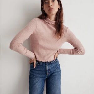 Madewell Ribbed Long Sleeve Top with Flair Sleeve and Ruffle Detail